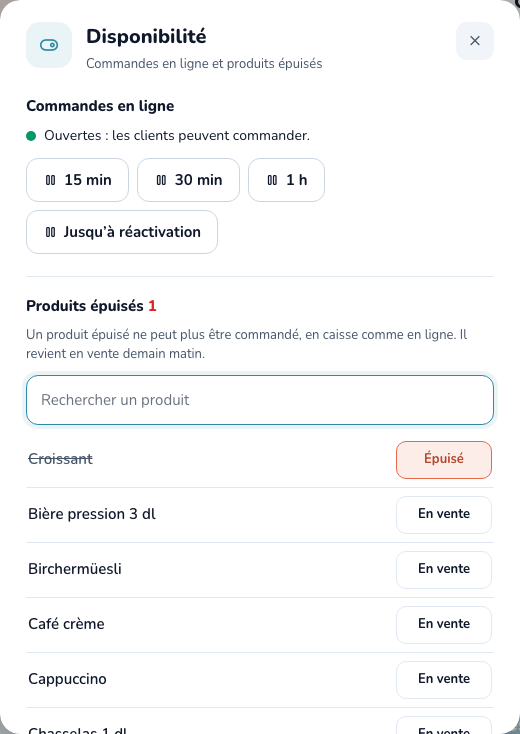 Disponibilité : commandes en ligne et produits épuisés