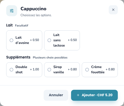 Choix des options d’un produit
